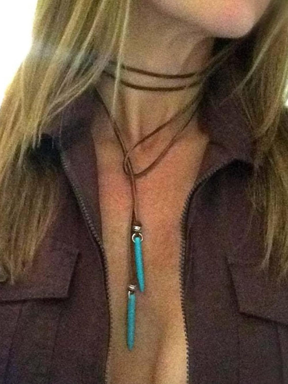 Boho Double Turquoise Pendant Lariat Necklace